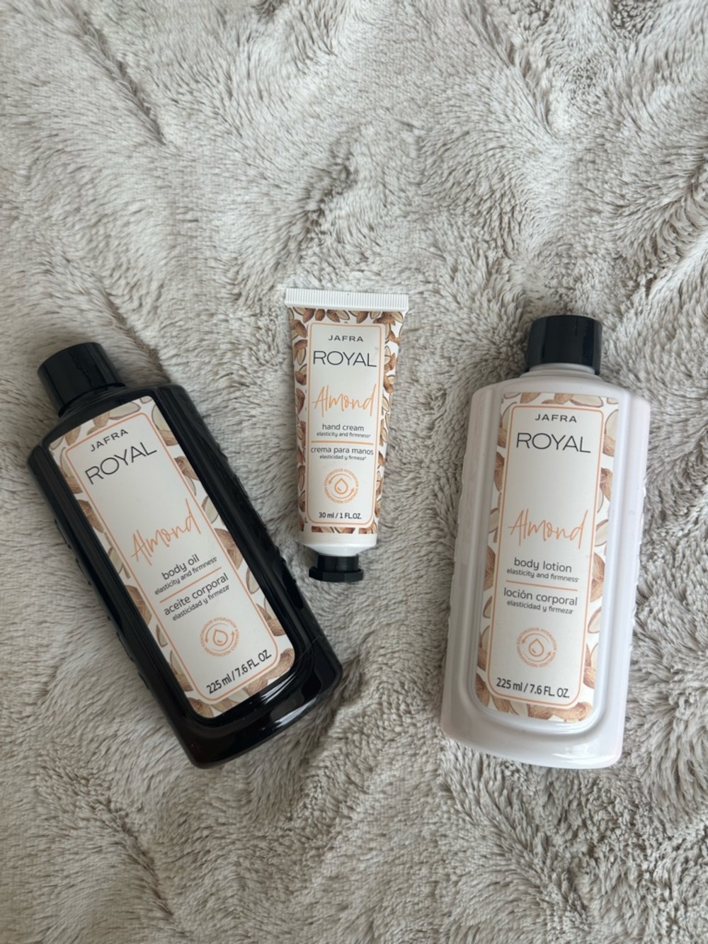 Jafra Almond Body Oil, Body Lotion & Hand Lotion Set